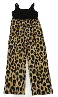 Černo-béžový kalhotový overal s leopardím vzorem Shein