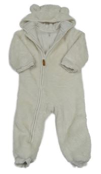 Bílá chlupatá podšitá kombinéza s kapucí F&F