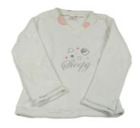 Bílá plyšová mikina s nápisem a kroužky 