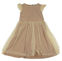 Satrorůžovo-smetanové puntíkaté šaty 