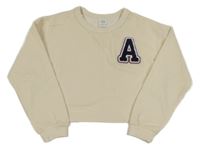 Smetanová žebrovaná crop mikina s písmenem Zara