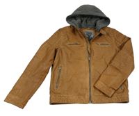 Hnědo-šedá koženková bunda s teplákovou kapucí C&A