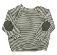 Khaki-smetanový pruhovaný svetr Tu