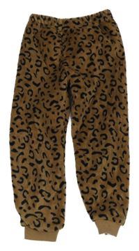 Hnědo-černé plyšové tepláky s leopardím vzorem 