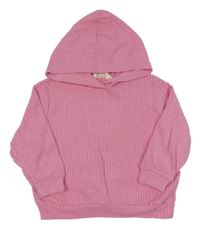 Růžová žebrovaná úpletová mikina s kapucí H&M