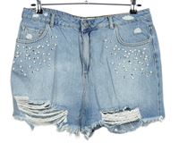 Dámské světlemodré riflové roztřepené kraťasy s cvočky Denim 