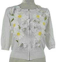 Nové - Dámský bílý lehký propínací svetr s kytičkami Darling 