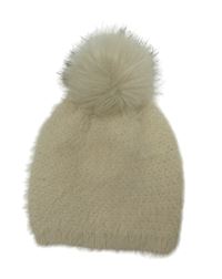 Dámská béžová chlupatá čepice s bambulí Foxbury 