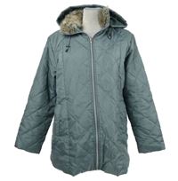 Dámská modrošedá šusťáková prošívaná zateplená bunda s kapucí 