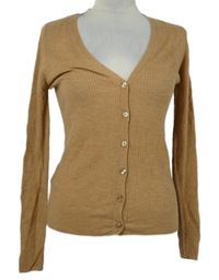 Dámský béžový žebrovaný propínací lehký svetr MNG 