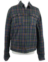 Pánská khaki-modro-béžová kostkovaná vlněná zateplená bunda Asos 