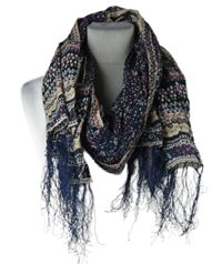 Dámská tmavomodro-barevná vzorovaná šála s třásněmi 