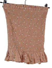 Dámský světlerůžový kytičkovaný žabičkový top s volánkem