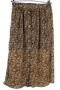 Dámská černo-červeno-zelená kytičkovaná šifonová propínací sukně River Island 