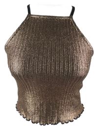 Nové - Dámský růžový metalický crop úpletový top Miss Selfridge 