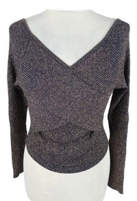 Dámský tmavomodro-růžový třptivý překřížený crop svetr River Island