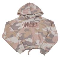 Růžová army crop mikina s nápisem a kapucí River Island