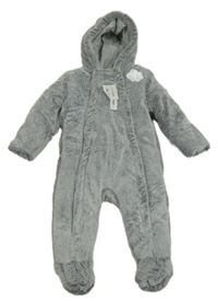 Nové- Šedá melírovaná kožešinová zateplená kombinéza s kapucí George