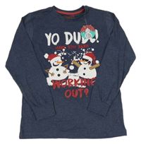 Nové- Tmavomodré triko se sněhuláky Matalan