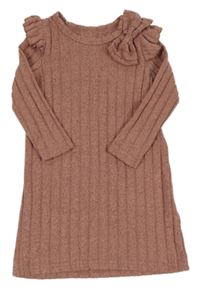 Růžovo-černé melírované žebrované úpletové šaty s mašlí