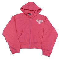 Malinová propínací crop mikina s nápisem a kapucí Primark