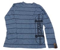 Tmavomodré melírované pruhované triko se skateboardem Yigga