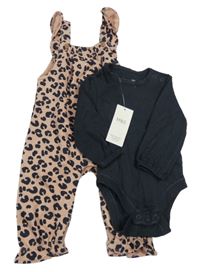 Nové - 2 set - tmavomodré body + růžovo-modro vzorované laclové tepláky M&S