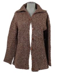 Růžovo-šedý melírovaný vlněný propínací svetr s límcem Bonita