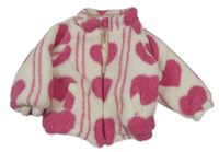 Bílo - růžová huňatá podšitá bunda se srdíčky