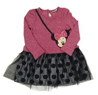 Růžové třpytivé šaty s Minnie a puntíkatou sukní Disney
