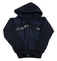 Tmavomodro-šusťáková propínací mikina s kapucí Adidas