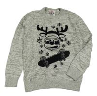 Šedo-bílý melírovaný svetr se sobem 