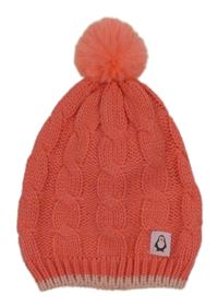 Korálová pletená čepice s tučňákem a bambulí Lupilu