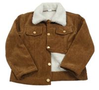 Hnědá manšestová zateplená bunda s beránkem Shein 