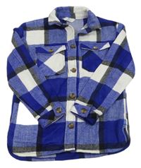 Safírovo-bílo-černá kostkovaná vlněná košilová bunda H&M