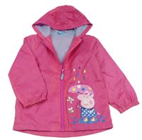 Tmavorůžová šusťáková jarní bunda s Peppou a kapucí