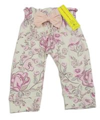 Nové - Smetanovo-růžové květovanépaper bag tepláky Shein