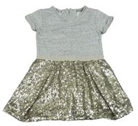 Šedo-cínové melírované teplákovo/tylové šaty s flitry Next