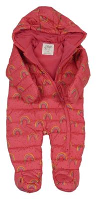 Růžová šusťáková zimní kombinéza s duhami a kapucí F&F