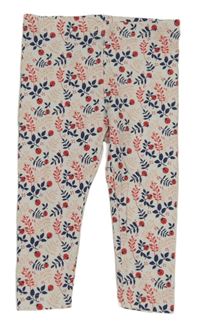 Bílo-tmavomodro-červené květované legíny s beruškami Lupilu