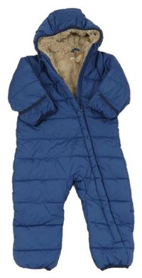 Modrá šusťáková zimní kombinéza s kapucí 