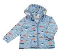 Světlemodrá nepromokavá bunda s auty a kapucí Lupilu