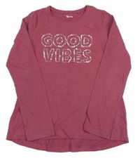 Tmavorůžové triko s nápisem z korálků Tu