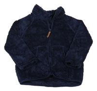 Tmavomodrá chlupatá propínací mikina H&M