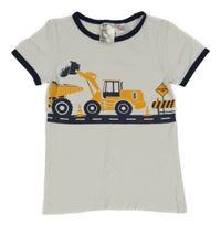 Smetanové tričko s bagrem a tmavomodrým lemem H&M
