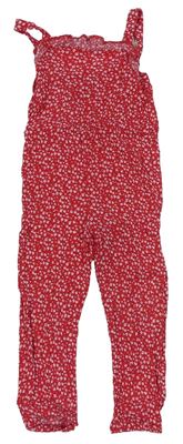 Červeno-bílý květovaný kalhotový overal Primark