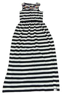 Černo-bílé pruhované bavlněné šaty s korálky Tammy