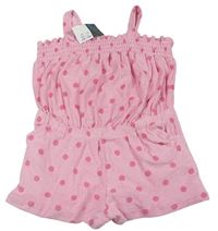 Světlerůžový froté kraťasový overal s puntíky zn. Primark