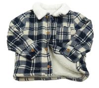 Tmavomodro-bílá kostkovaná manšestrová zateplená košilová bunda Tu