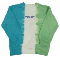 Modro-bílo-zelená mikina s nápisem H&M